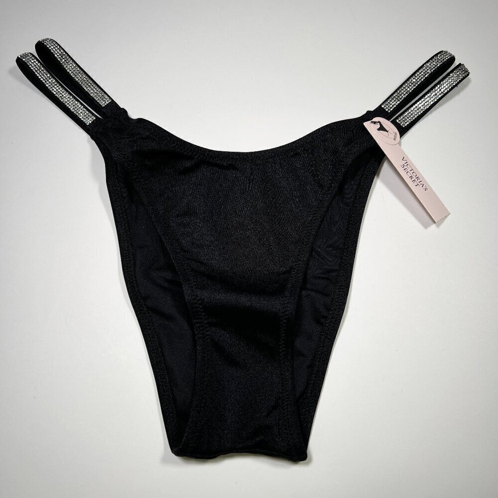 Victoria Secret XL Cheeky Brazilian Bikini Bottom Double Shine Strap Black